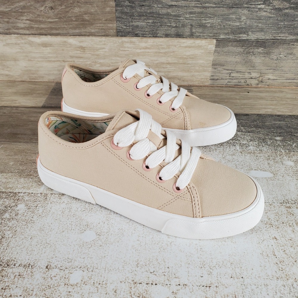 Vionic Oasis Womens Shoes Sz 5 M Beige White Comfort Canvas Lace-Up Sneakers